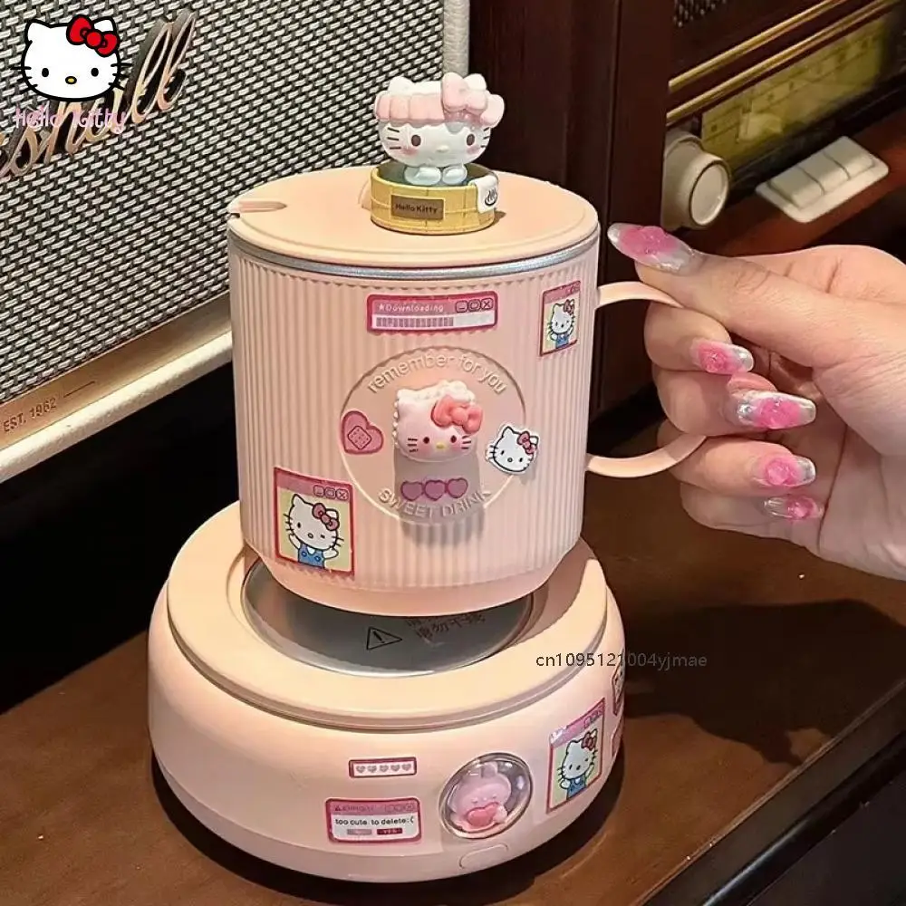 Urocza Podkładka Termostatyczna Sanrio Hello Kitty Kreskówka Zima Akademik Biuro Biały Kawa Automatyczna Podgrzewana Podkładka Pod Kubek Prezent dla Dziewczyny Śliczna