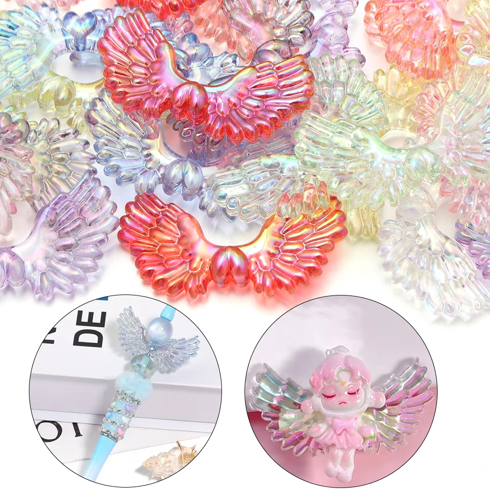 5pcs/lot AB Color Angel Wings Acrylic Beads Vertical Hole Loose Spacer Beads For DIY Girls Women Necklace Bracelet Keychain view 2