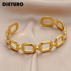 DIEYURO 316L Stainless Steel Women Bangles Fashion Square Link Hollow Out Bangle Vintage Gold Color High Quality Jewelry Gift