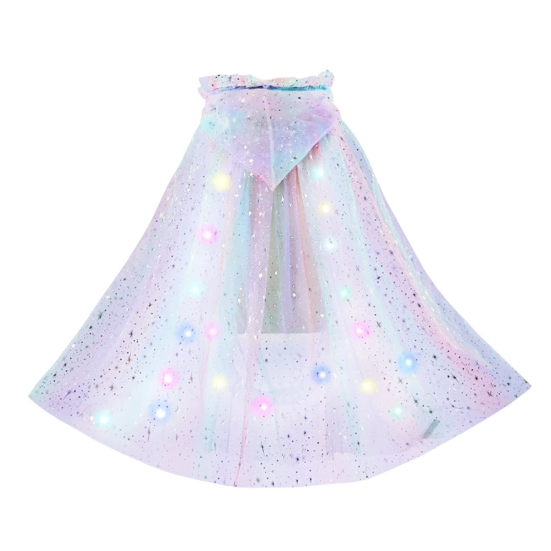 XXFE Capa Princesa Colorida para niñas con Capa Tul con Capucha LED iluminada para Cosplay Accesorio Disfraz para