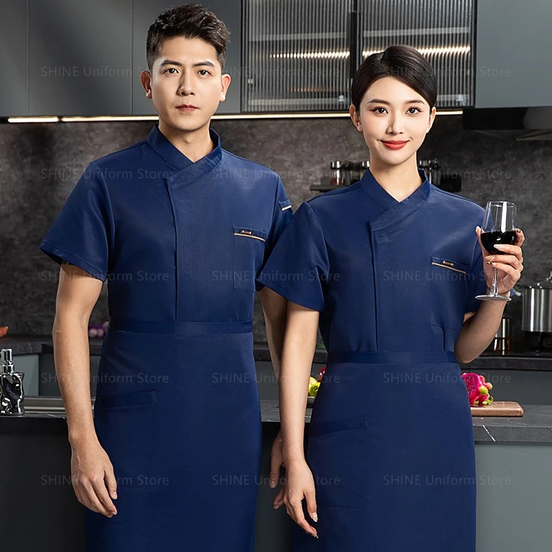 Restaurant veste à manches courtes été hommes noir Chef uniforme tablier vêtements de travail Logo Chef Shorts respirant Chef manteau cuisine