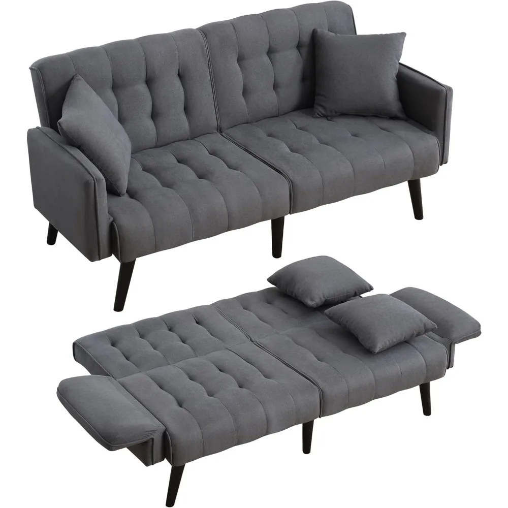 Canapé-lit Futon avec dossier réglable et accoudoirs, canapé causeuse, canapé-lit, confortable, moderne du milieu du siècle, 56 po