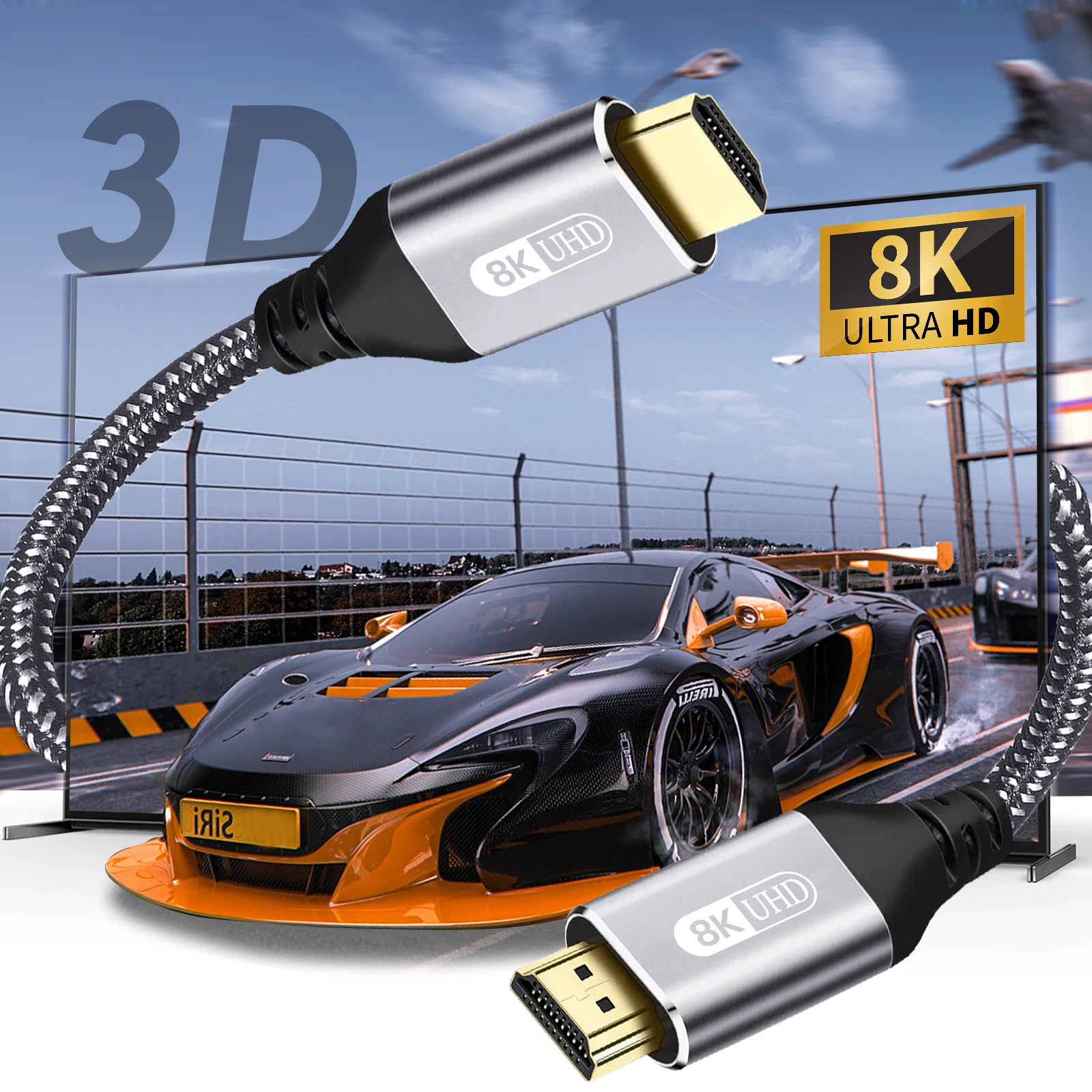 8K HDMI Cable HDMI 2.1 High Speed Cord 8K@60Hz 4K@120Hz Ultra HD HDMI to HDMI Cord Braided  Compatible with HDTV PS4 PS5