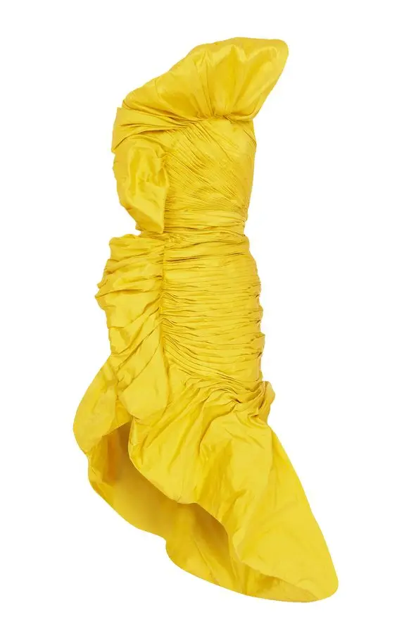 Trendy Gold Yellow Sheath Short Party Dresses Ruffles Pleated Taffeta Prom Gown Formal Occasion Dress 2024 Evening Party Dress