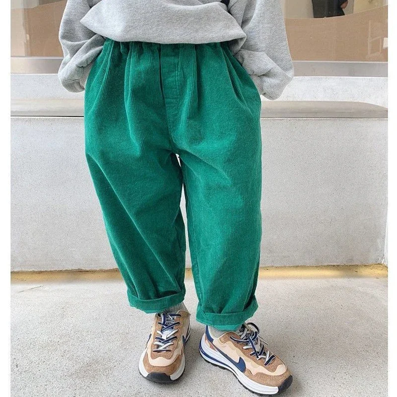 

Harem Pants Corduroy Children Outfits Tracksuit Winter Cotton Trousers Kids Outwear Boys Girls Casual Green Pants Warm Pants 2-8