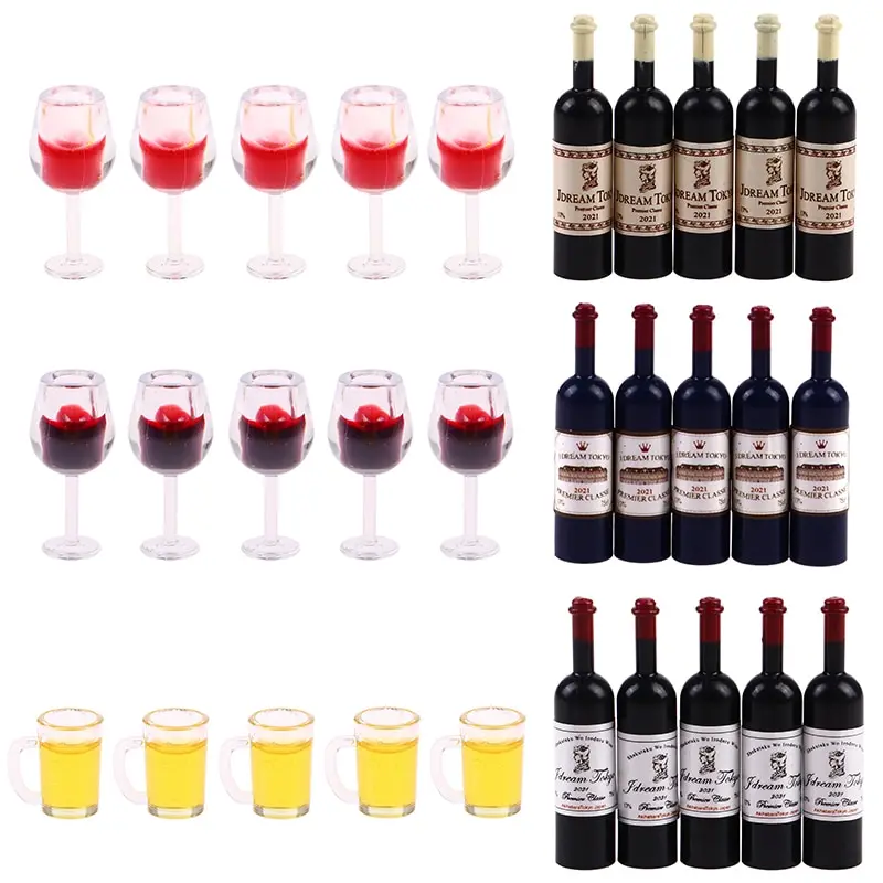 

5pcs 1/12 Dollhouse Miniature Accessories Mini Wine Bottle Set Simulation Drinks Model Toys For Doll House Decoration