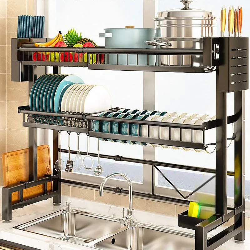 1pc countertop cutlery storage drainage rack expandable kitchen sink shelf bowl rack drain black kitchen organizer