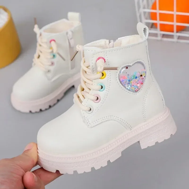 Modne buty dziewczęce Jesienne buty z miękkiej skóry na platformie Maluch Okrągłe palce Chunky Kids Shoes Casual Antypoślizgowe buty do kostki