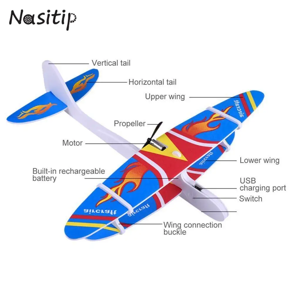 NASITIP DIY Biplane Glider Foam Powered Flying Plane Rechargeable Electric Aircraft Model Science Educational Toys for Children