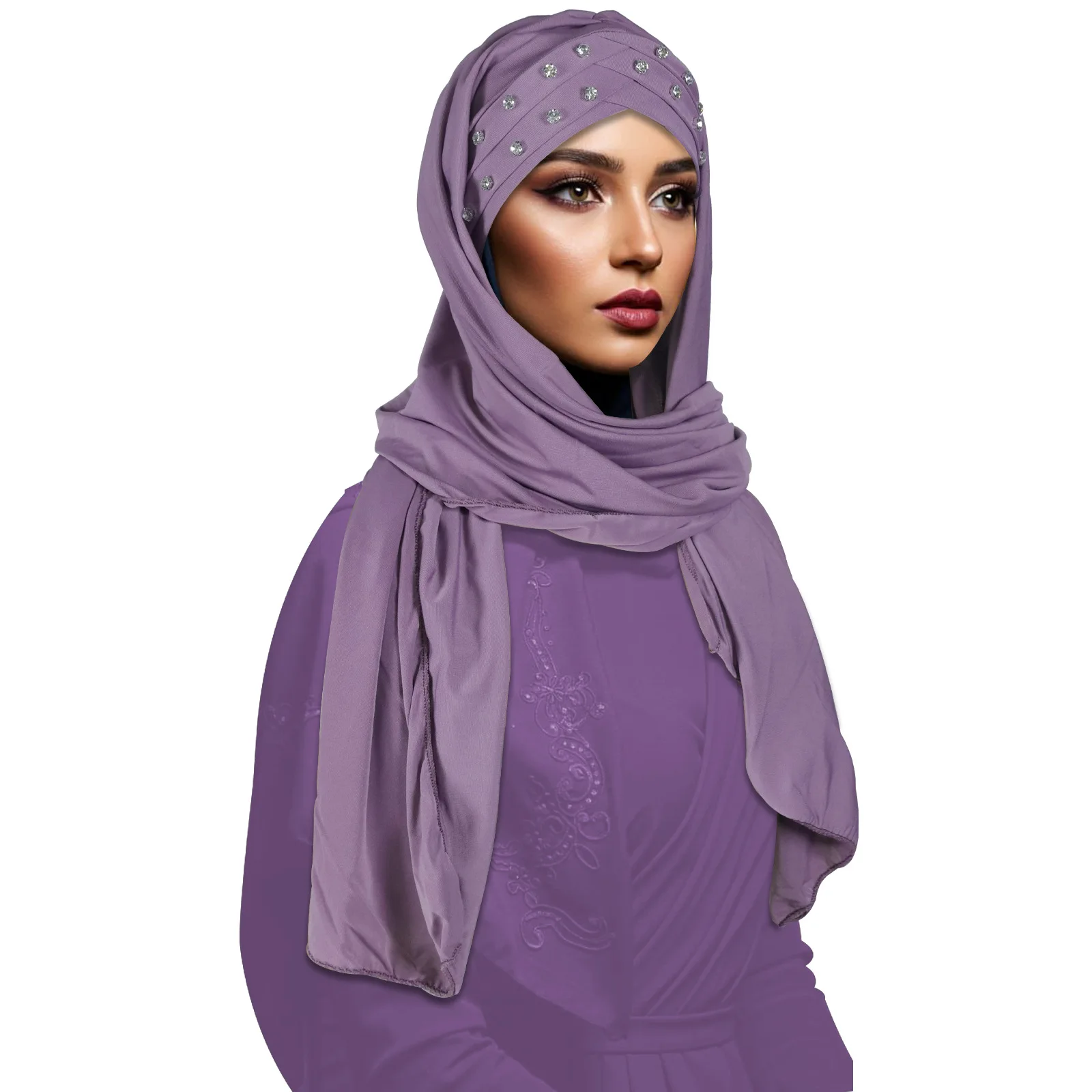 

New Diamonds Turban Women Ready Head Wraps Forehead Cross Muslim Instant Scarf Hijab Headscarf Pull On Shawls Amira Turbante Cap