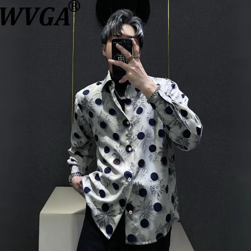 

WVGA Spring Summer New Man's Long Sleeve Ice Silk Floral Shirt Ins Korean Version Niche Chic Casual Polka Dot Printed Top W19763
