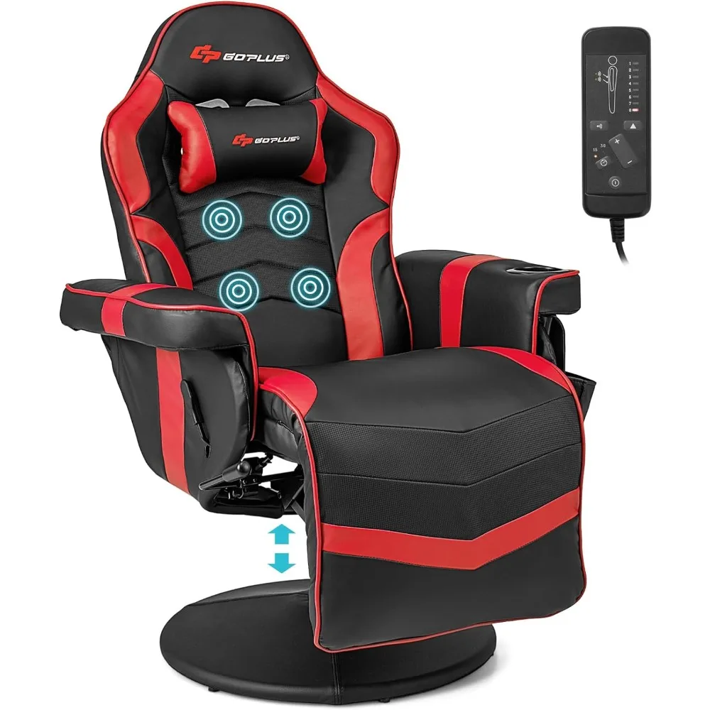 Goplus Gaming Chair, Height Adjustable Massage Video Game Chair with Retractable Footrest, Cup Holder, Headrest