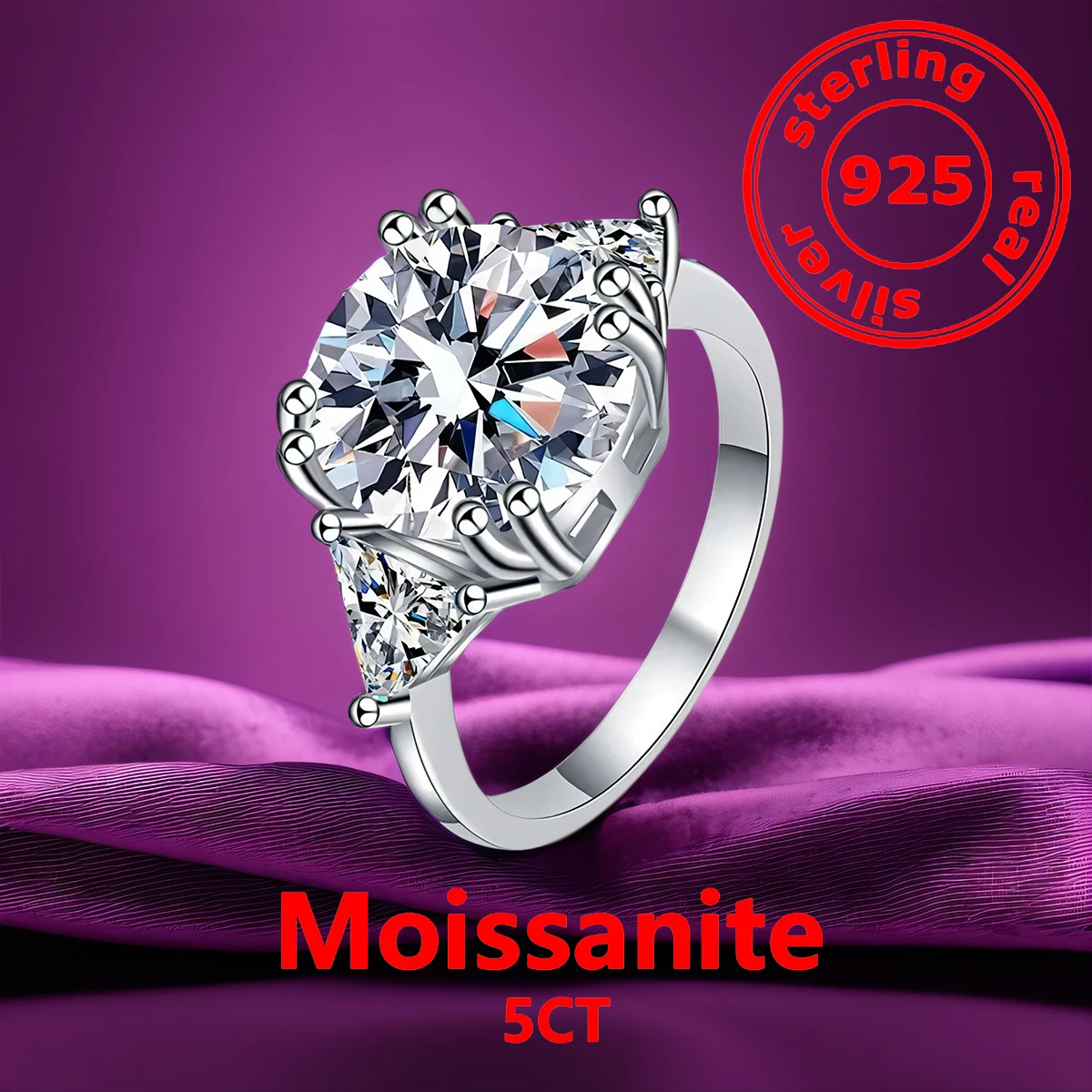 

5CT 11mm Moissanite D/VVS Rings for Women Solid 925 Sterling Silver With Certificate Solitaire Ring for Engagement