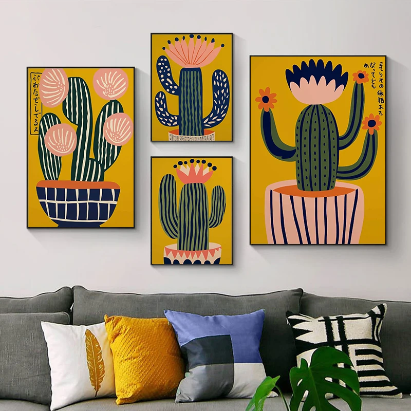 

Vintage Mexican Cactus Flower Art Botanical Artwork Posters Print Canvas Painting Wall Art Picture for Living Room Home Decor
