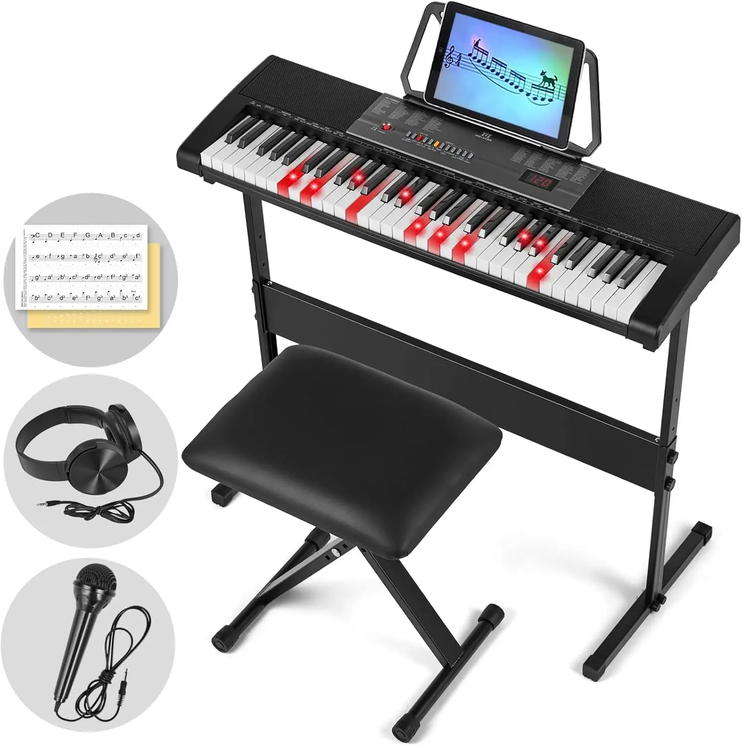 Piano Keyboard with Lighted Up Keys, Learning Keyboard Piano 61 Keys for Beginners, MEKS-700 Electric Piano Keyboard