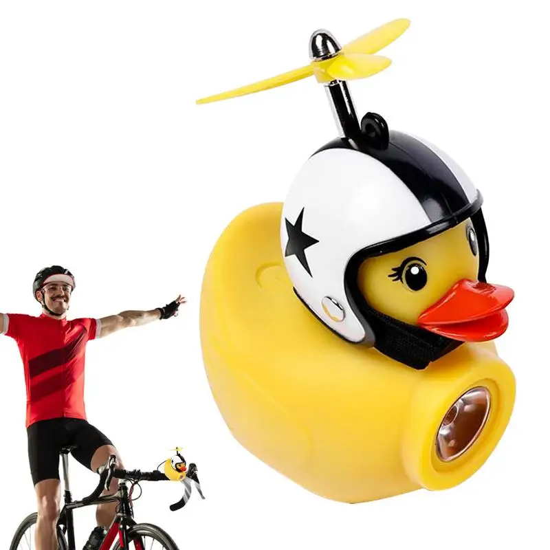 Bicycle Bell Small Yellow Duck With Helmet Horn Children Adult Bicycle Light Rubber Duck Toy For Cycling Bicycle Accessories