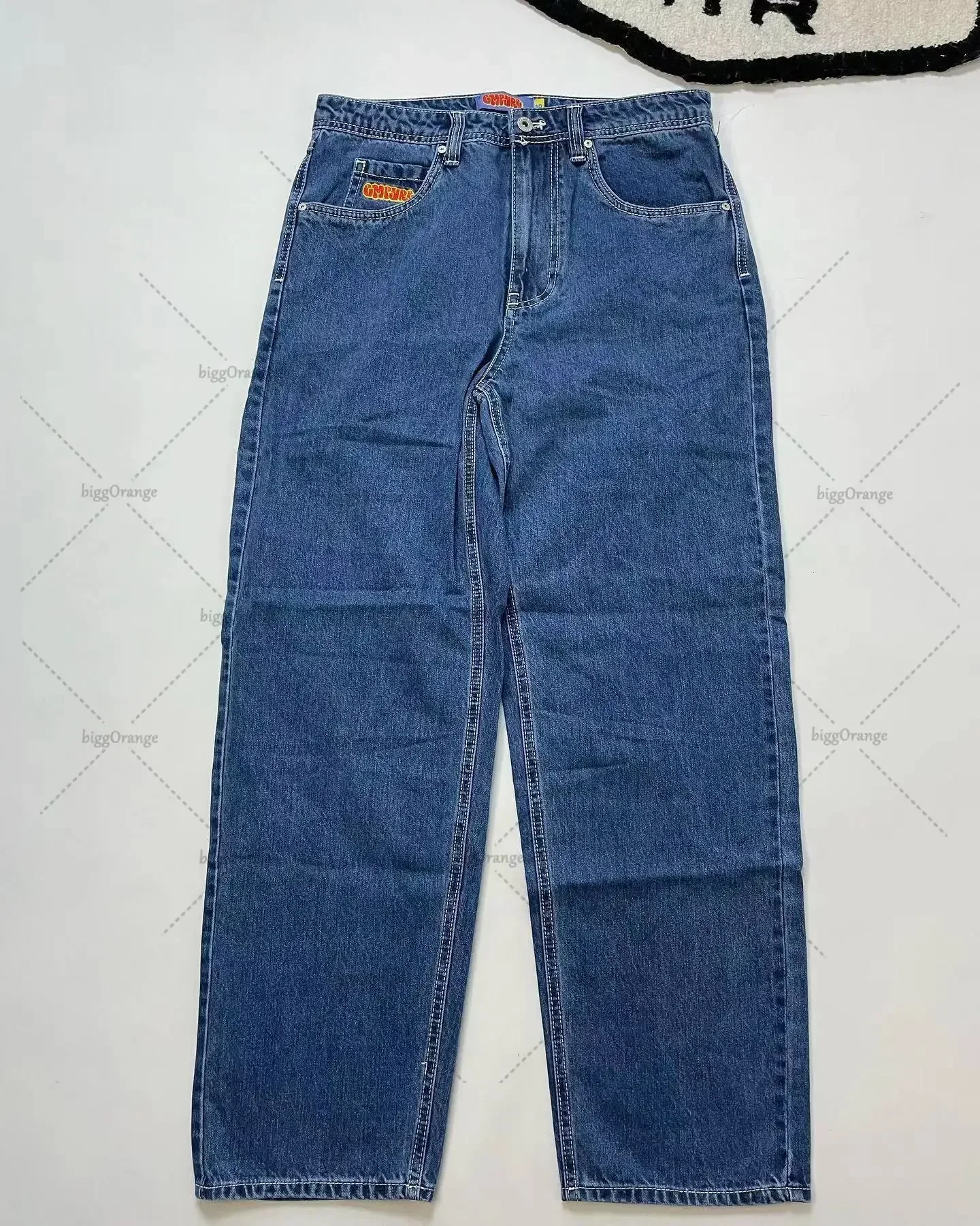 Jeans bordir huruf untuk pria dan wanita 2023 Denim jalanan longgar Retro celana kasual lurus kaki lebar Gotik Y2K