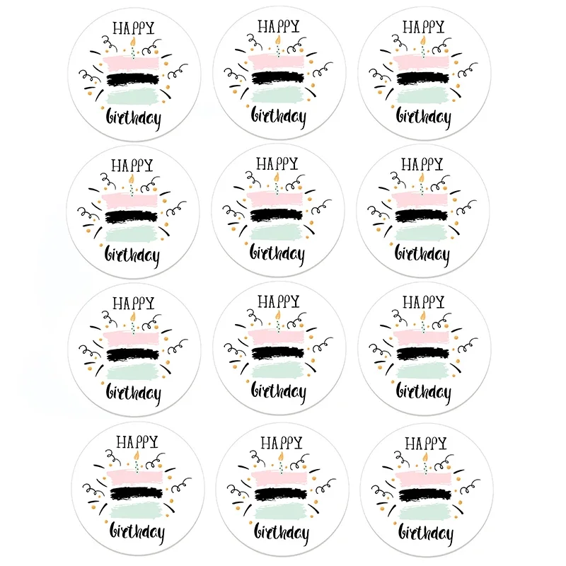 Happy Birthday Round Seal Sticker Paper Adhesive Stickers Tape Label For Homemade Bakery Gift Packaging Scrapbooking Kids Party