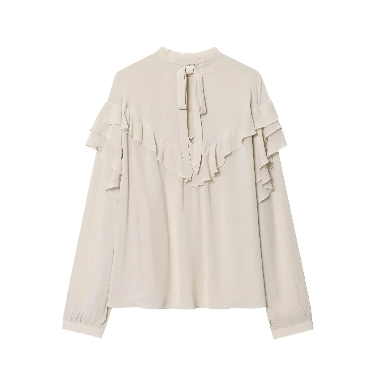 2025年女性ファッション 欧米風 秋新作 ラミネート装飾リボンシャツ レトロ長袖シャツ ブラウス 女性用