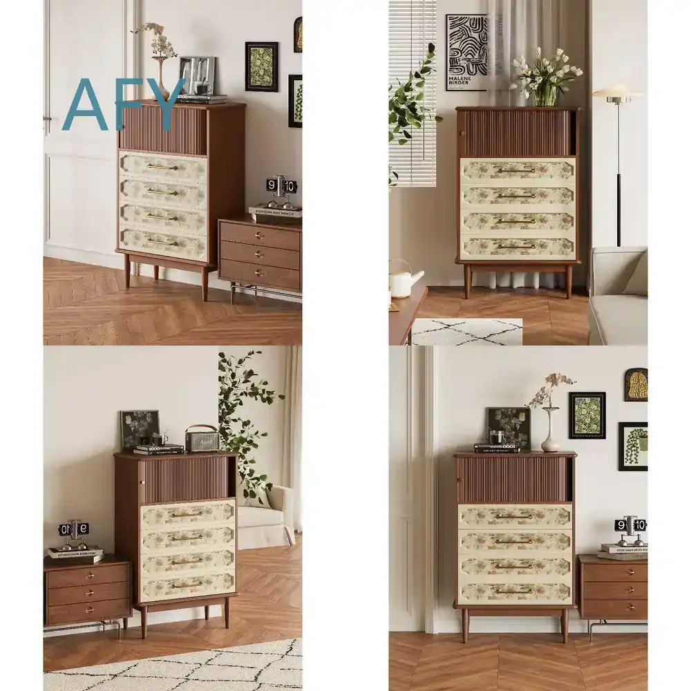 Retro Printed Bucket Cabinet for Living Room Wall Storage Niche Cabinet for Household Organization Small Space Saving