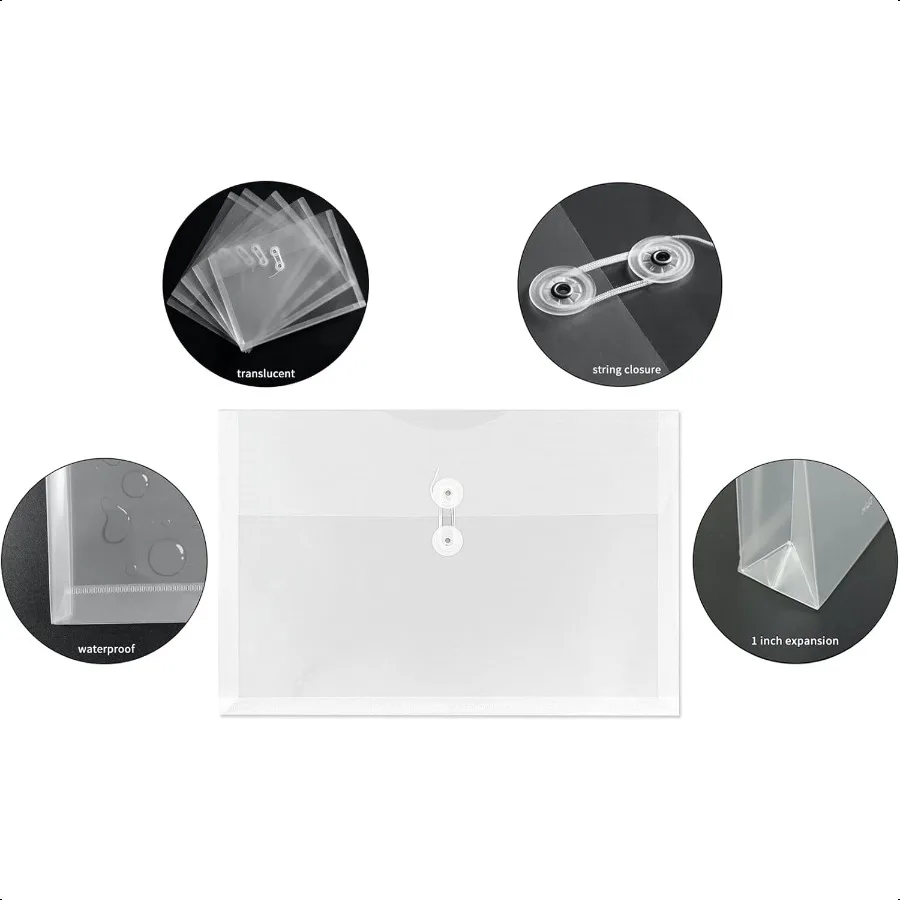 Buste in plastica Dimensioni legali con chiusura a cordoncino Busta in poli trasparente Cartelle in plastica espandibili Documenti Carta File Organiz