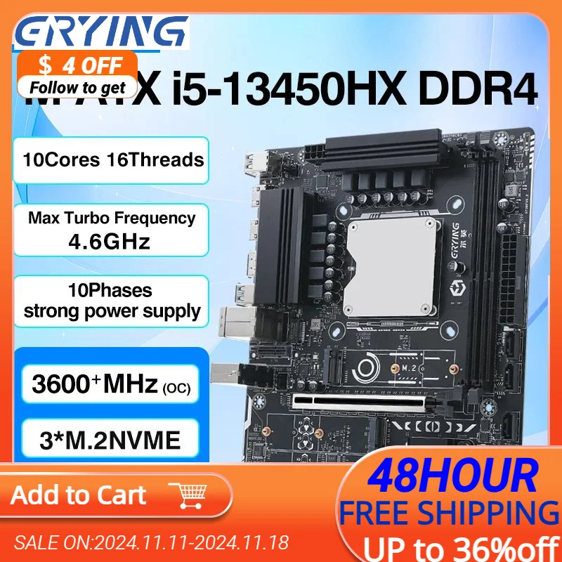 ERYING DIY Gaming PC Computer Motherboard with Onboard CPU Interpose kit i5 13450HX 10C16T DDR4 RAM Memory Desktop PC Gamer