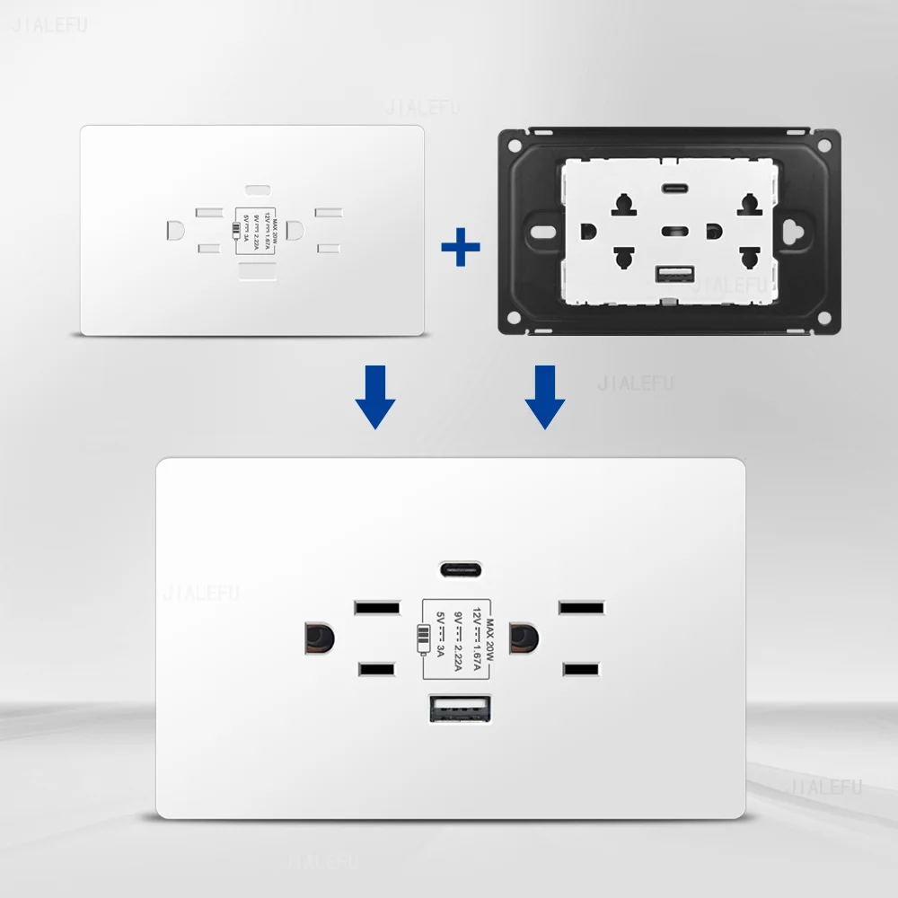 PC connection panel connects to American USB-C standard socket 124*76mm wall socket four colors white black gray gold