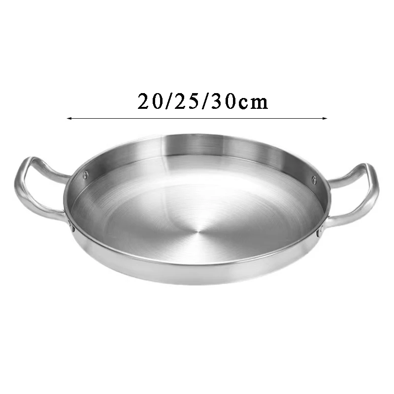 Korean Stainless Steel Seafood Pot Double Ear Shallow Pan Multi-Purpose Flat Cooking Pan Serving Plate for Restaurant Home