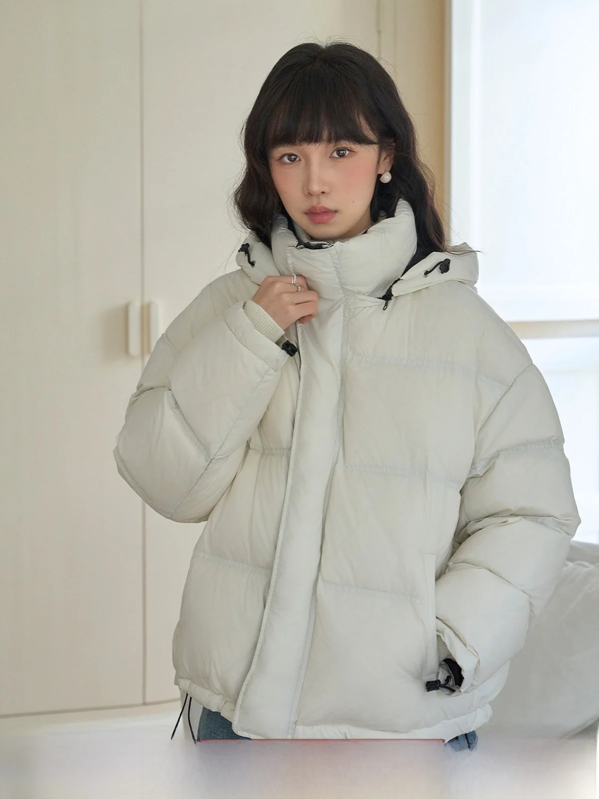 

Women's Thiened ort down Jaet Hooded 90% White Du down Loose Warm Outerwear Winter Faion High-End Feelings