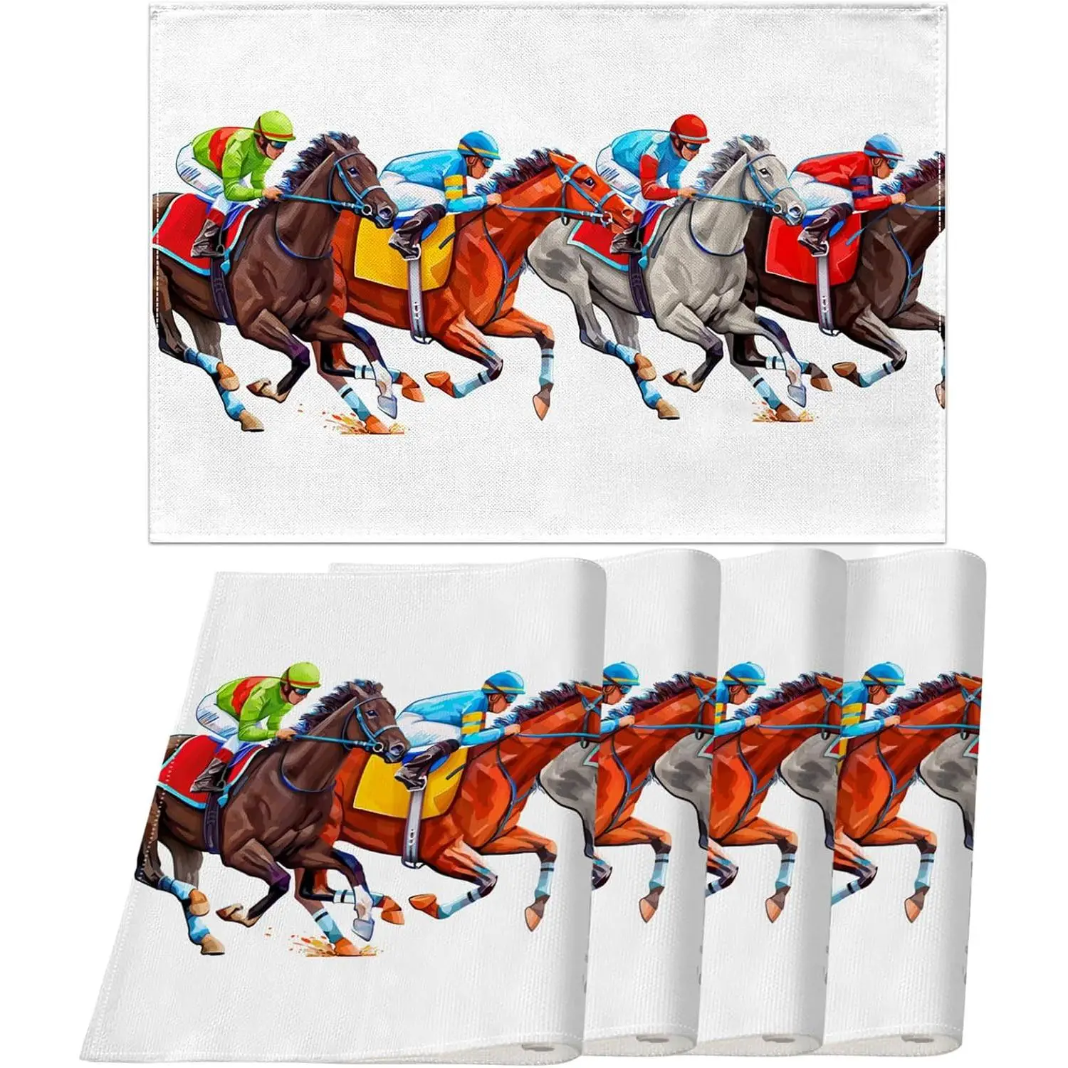 

Набор салфеток из 4 ковриков для столовых приборов «День-дерби» для украшения домашнего кухонного обеденного стола 12 x 18 дюймов