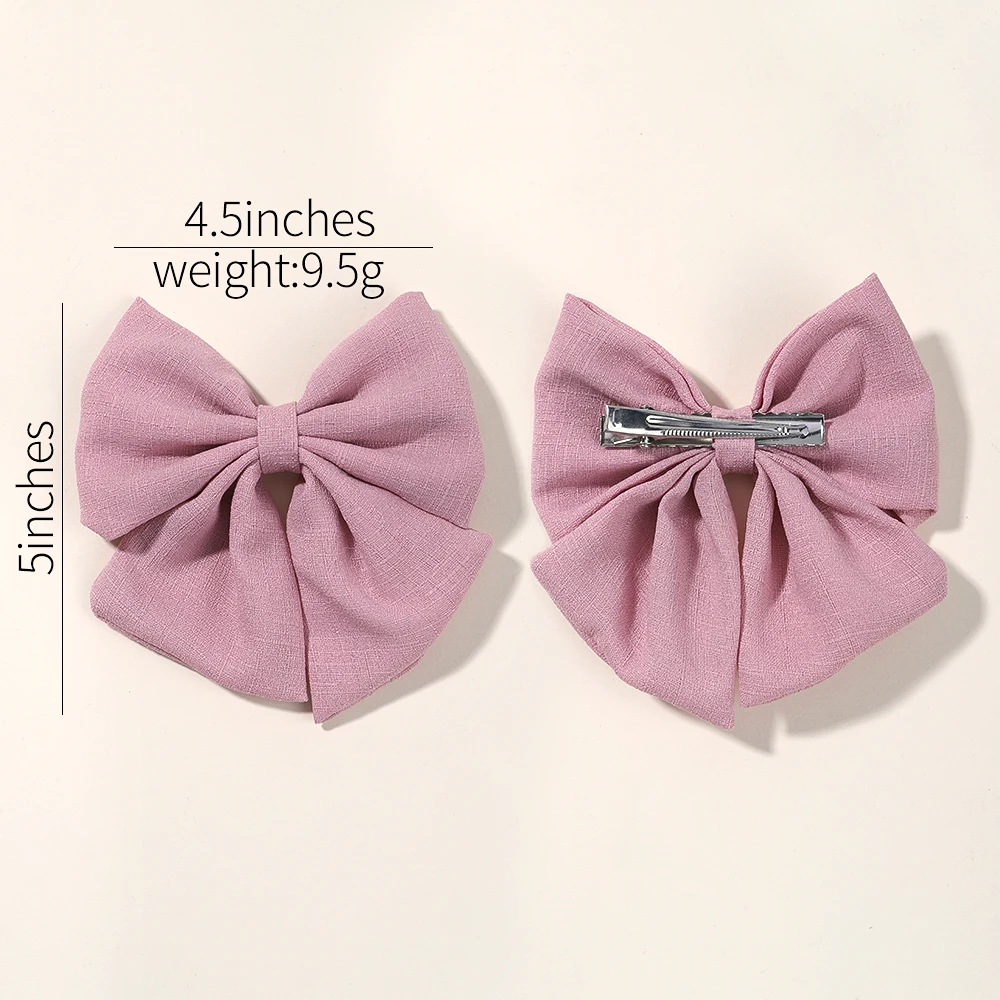 2Pcs Solid Color Cotton Hair Bows With Clip For Children Girls Handmade Hairpins Barrettes Headwear Kids Hair Accessories Gifts