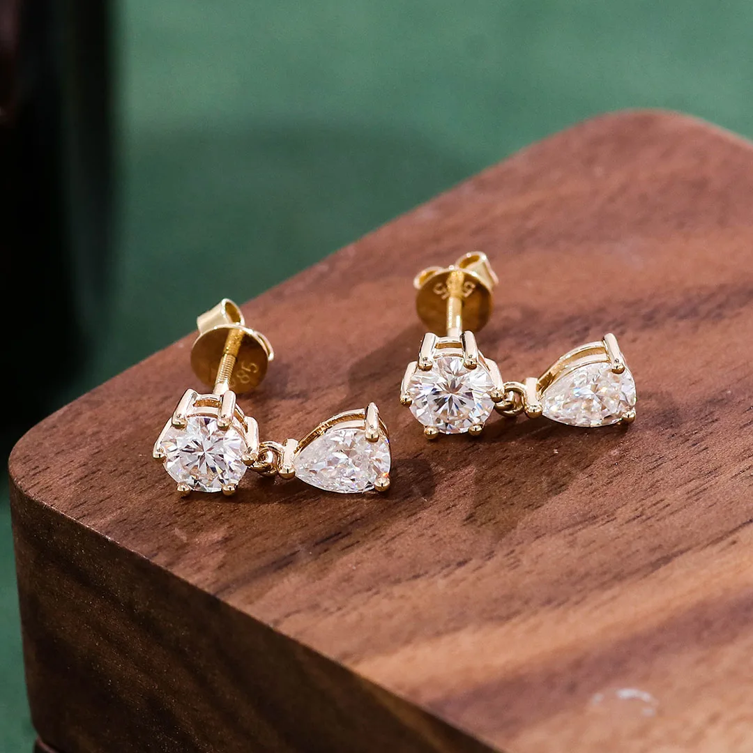 Provence 18K White Gold Moissanite Stud Earrings for Women Pear Cut D Color DIY Custom Jewelry Drop Earring