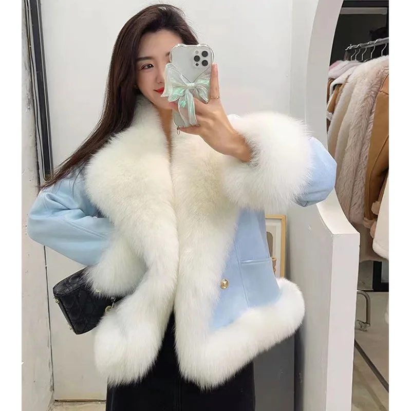 2024 Winter New Style Overcoming Women\'s Fur Coat Women\'s Winter Set Women\'s Youth Super Large Fur Collar