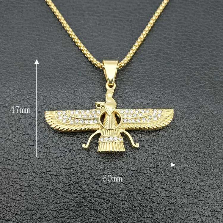 Gold color Ahura Mazda Farvahar Zoroastrian Persian stainless steel pendant necklace accept drop shipping