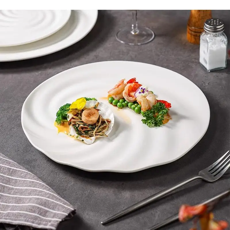 Solid Color Threaded Ceramic Dinner Plate Restaurant Pasta Salad Dessert Dish Molecular Cooking Tableware