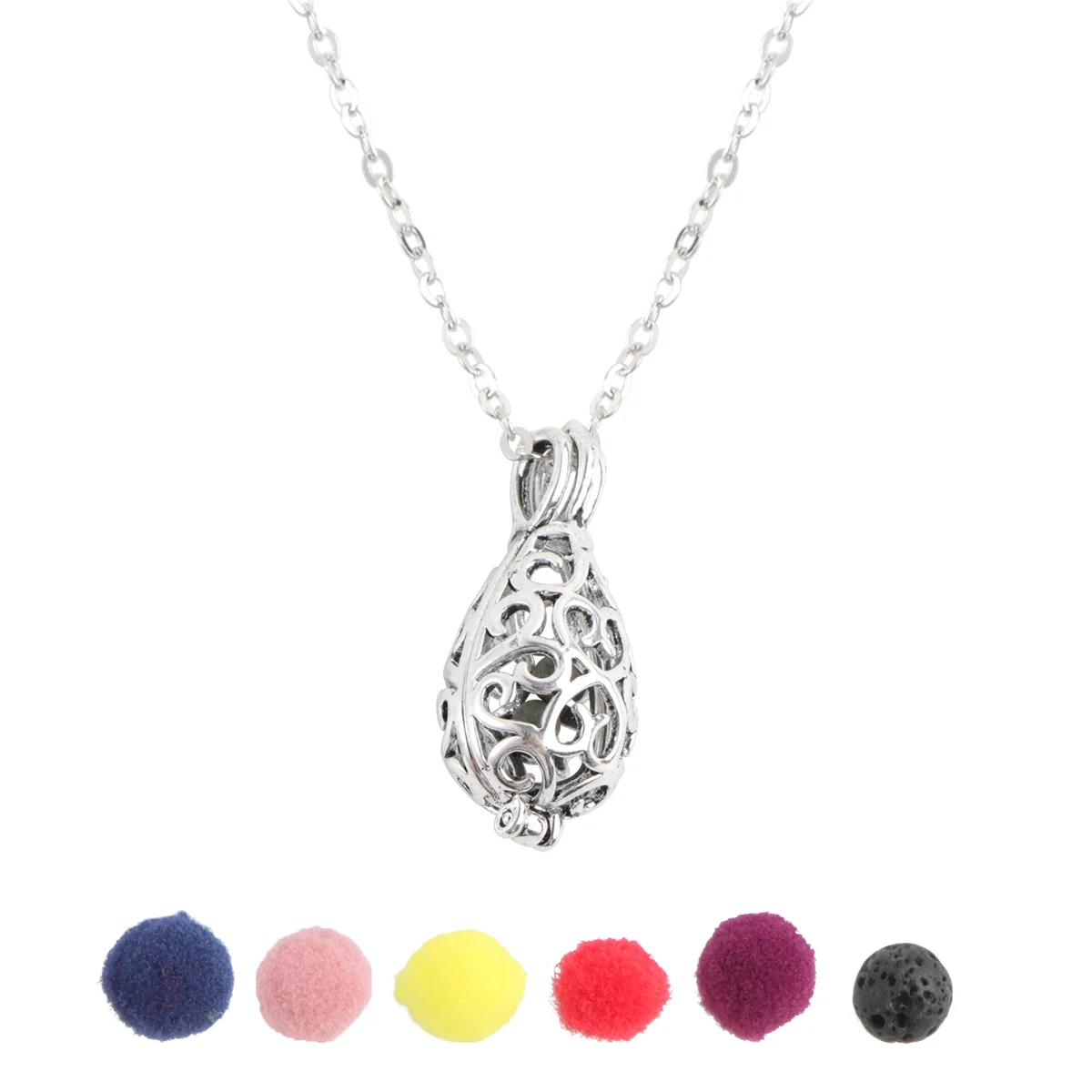 Pelelith قلادة Waterdrop شكل جوفاء التدريجي قلادة الإبداعية القطن الكرة حامل براعة رائعة هدية فريدة لها