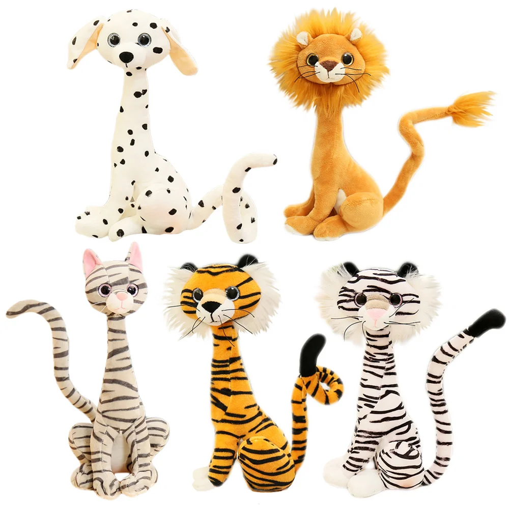 Stuffed Plush Animals Toys Soft Cartoon Dolls Bendable Body Tails Lion Cat Tiger Dog Children Gift Kawaii Baby Kids Hobbie Toys