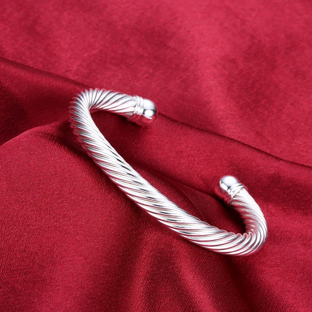 Fine 925 Sterling Silver Bracelets elegant twisted wire bangle for Women Fashion Party Wedding Jewelry Christmas Gift