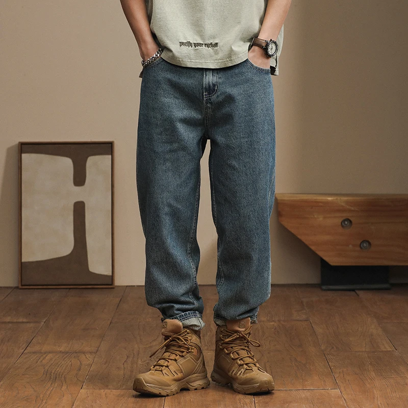 High-end tide brand Japanese loose harem pants micro cone casual versatile trend men's jeans pants man