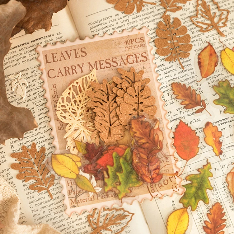 

40 Sheets/pack Autumn Leaf Shaped Design Waterproof Decorative Stickers Suitable For DIY Diaries Scrapbooking Planner Decor