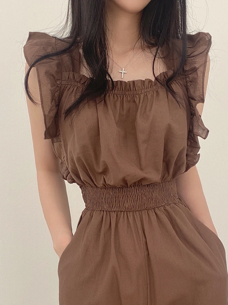 

Ey Dongdaemun Chic, лето 2025 г., свободные цельные брюки с высокой талией, корейские брюки Sle Fly Sve, длинные хлопковые и полиэстеровые брюки