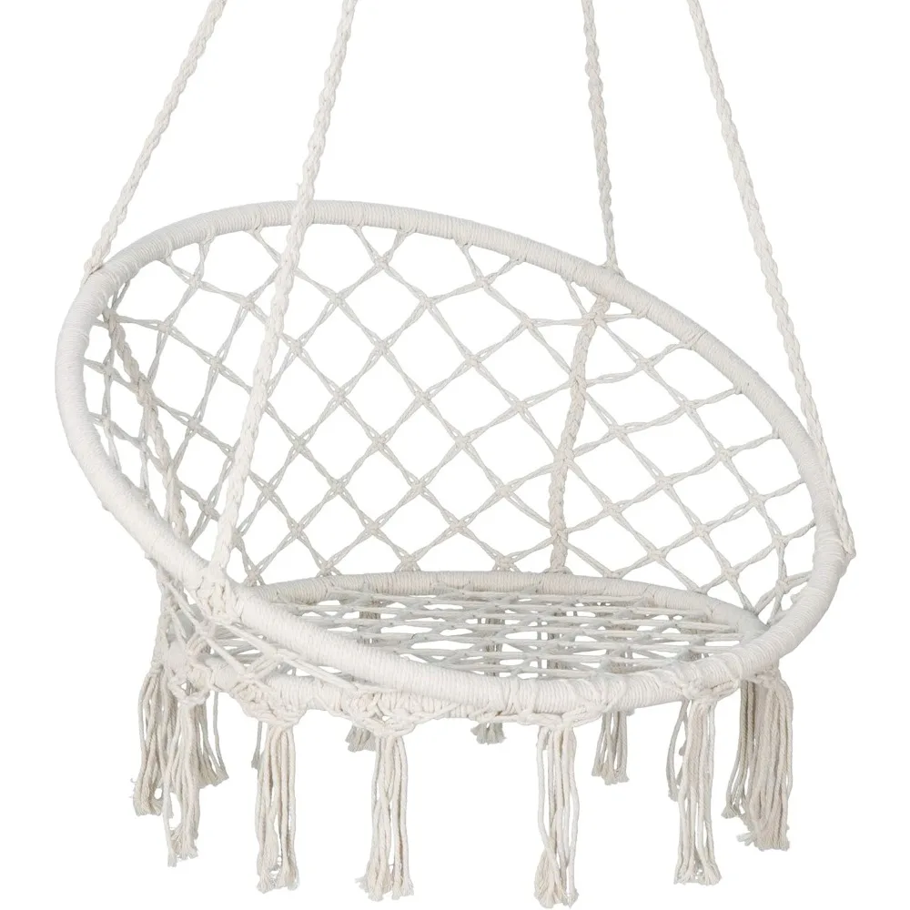 acrame Hanging Chair Swing Chair with Tassels, Bohemian Style Cotton Rope Mesh Hammock Chair for Indoor & Outdoor