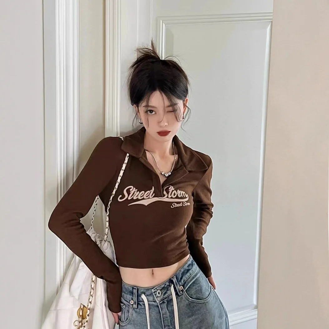 سليم صالح كم طويل تي شيرت المرأة عالية الخصر المحاصيل الأعلى قاعدة قميص النمط الأمريكي الرجعية القطن مزيج الخامس الرقبة طباعة عادية #1