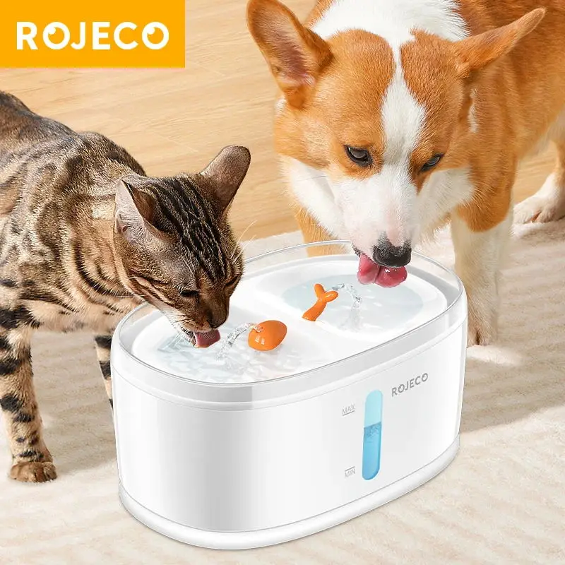 

ROJECO Automatic Pet Water Fountain Dual Bowls Cat Water Dispenser Drinker Drinking Fountain For Cats Dog Multiple Pets Supplies