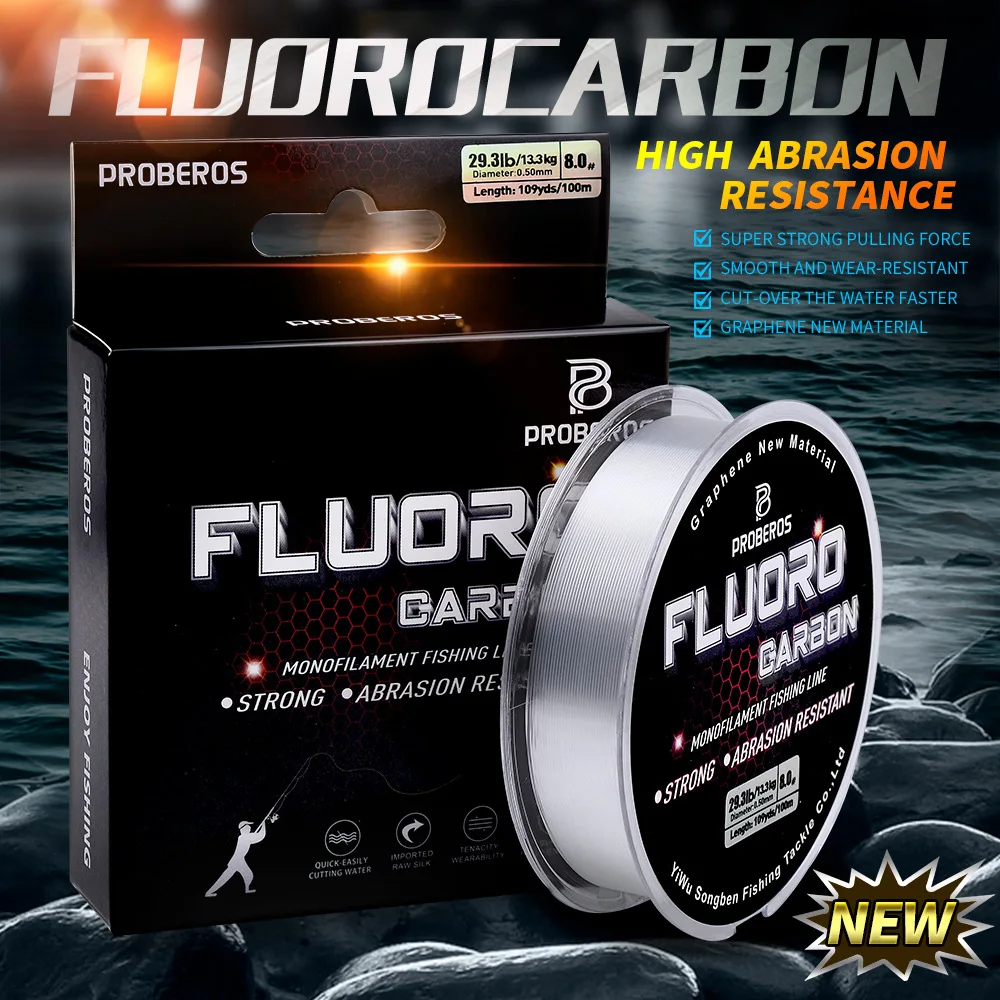 PROBEROS 100M Lenza da pesca con rivestimento in fluorocarbonio 2.2LB-29.3LB Linea leader monofilamento in fibra di carbonio Pesca alla carpa Linea affondante