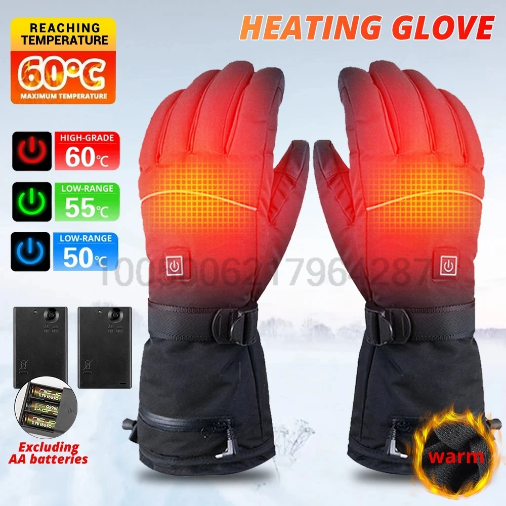 Luvas aquecidas de esqui com caixa de bateria inverno quente ao ar livre antiderrapante luvas aquecidas à prova dwaterproof água tela sensível ao toque da motocicleta