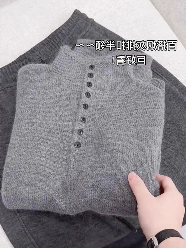 

Мягкий уютный повседневный вязаный свитер на пуговицах с высоким воротником, свободного кроя, осенне-зимний, новый, больших размеров, женский топ
