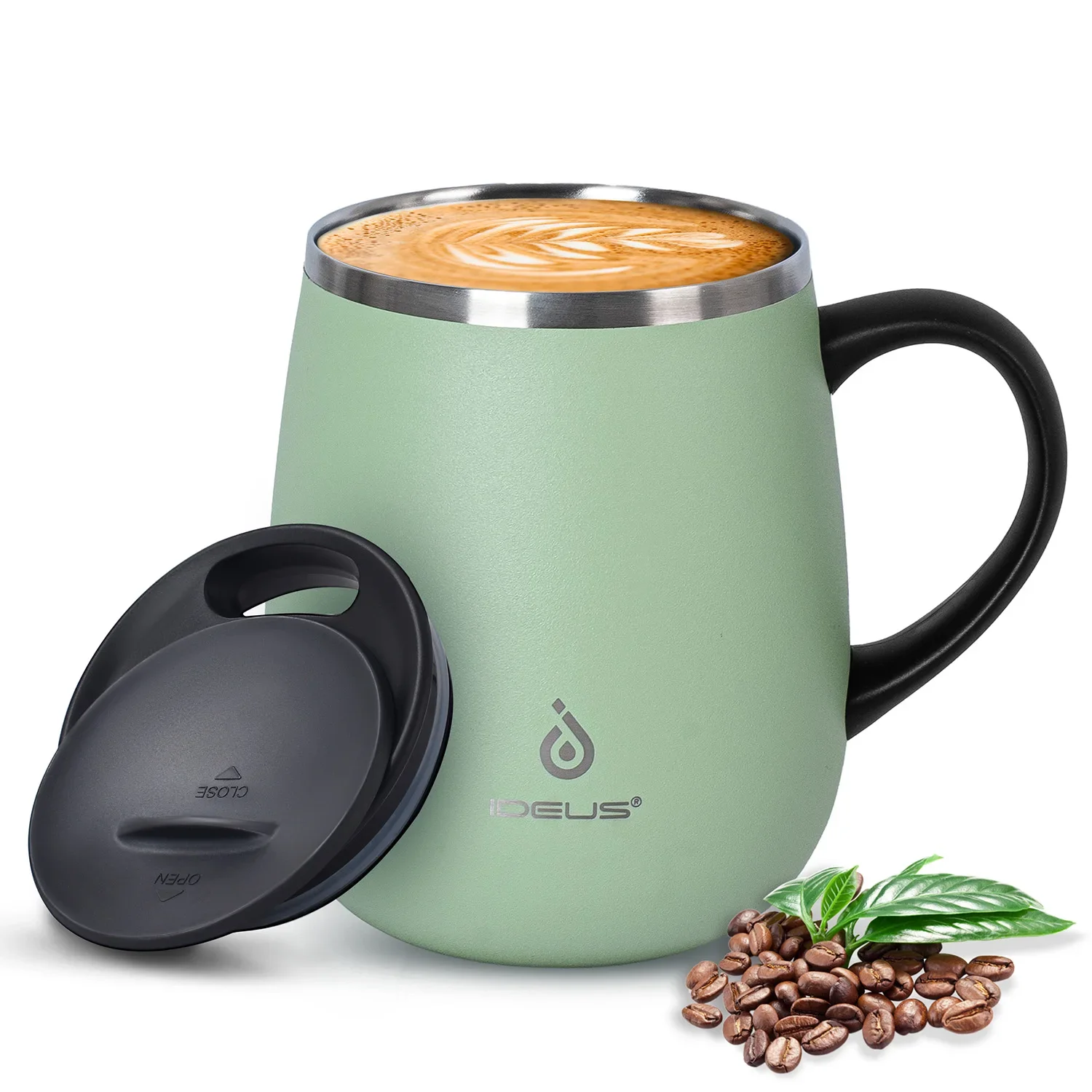 Ideus 470ml Insulated Coffee Cup With Handle And Lid, Double-Layer Stainless Steel Travel Coffee Cup For Home Use