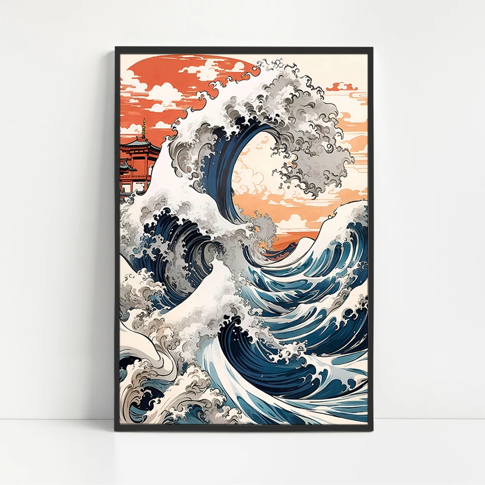 The Great Wave Canvas Painting Living Room Japanese Style Wall Art Home Poster Illustration Room Decoration Accessories