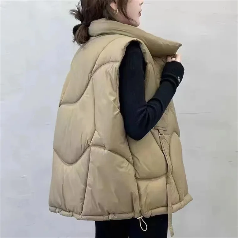 2024 New Women\'s Winter Puffer Vest Harajuku Loose Oversize Sleeveless Vest Coat Jacket Big Pocket Zipper Streetwear Waistcoat O